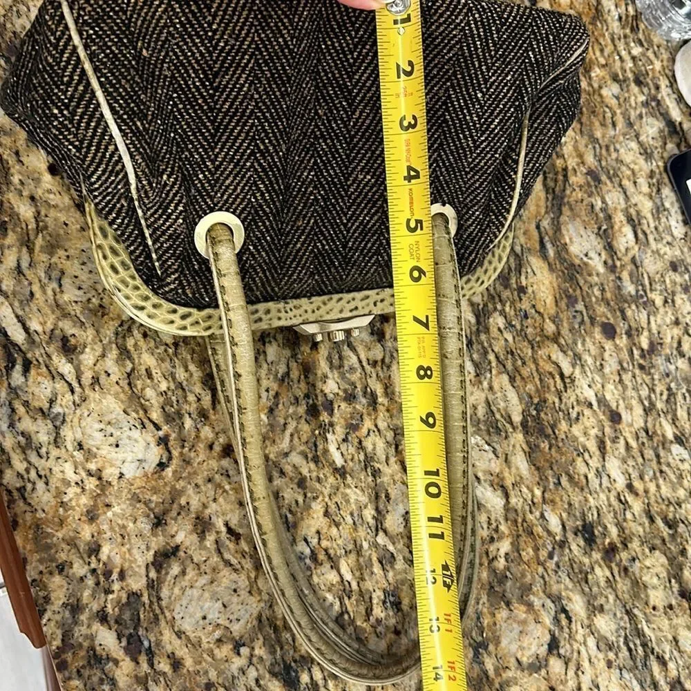Ann Taylor Vintage Green Herringbone Print Handbag Shoulder Bag